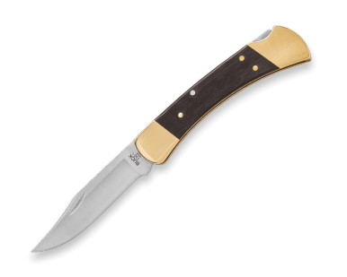 Buck 110 Slim Heritage Elite Folding Hunter - 3.75" MagnaCut Plain Blade, Ebony Wood Handles with Brass Bolsters, Deep Carry Pocket Clip, Lockback - 14259