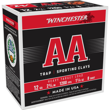 Winchester Ammo AAM128 AA Heavy 12Gauge 2.75" 1 1/8oz 8Shot 25 Per Box/10 Case