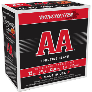 Winchester Ammo AASCL127 AA Super Sport Sporting Clay 12Gauge 2.75" 1oz 7.5Shot 25 Per Box/10 Case