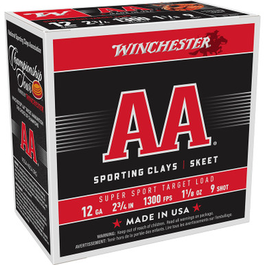 Winchester Ammo AASC129 AA Super Sport Sporting Clay 12Gauge 2.75" 1 1/8oz 9Shot 25 Per Box/10 Case