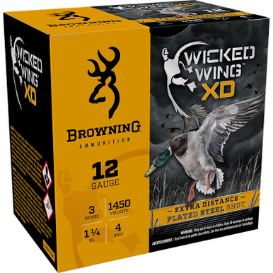 Browning Ammo B193411234 Wicked Wing XD 12Gauge 3" 1 1/4oz 4Shot 25 Per Box/10 Case