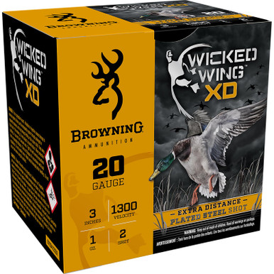 Browning Ammo B193412032 Wicked Wing XD 20Gauge 3" 1oz 2Shot 25 Per Box/10 Case