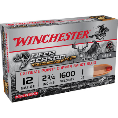 Winchester Deer Season XP Copper Impact X12DSLF 12 Gauge 2-3/4" 1 oz Copper Extreme Point Sabot Slug Lead-Free 5 Rounds