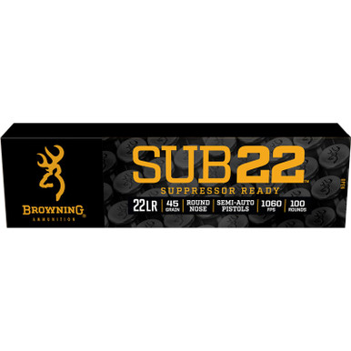 Browning Ammo B194122102 Sub22 22LR 45gr Round Nose 100 Per Box/20 Case