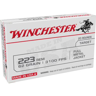 Winchester Ammo W223FMJ62 USA 223Rem 62gr Full Metal Jacket 20 Per Box/50 Case