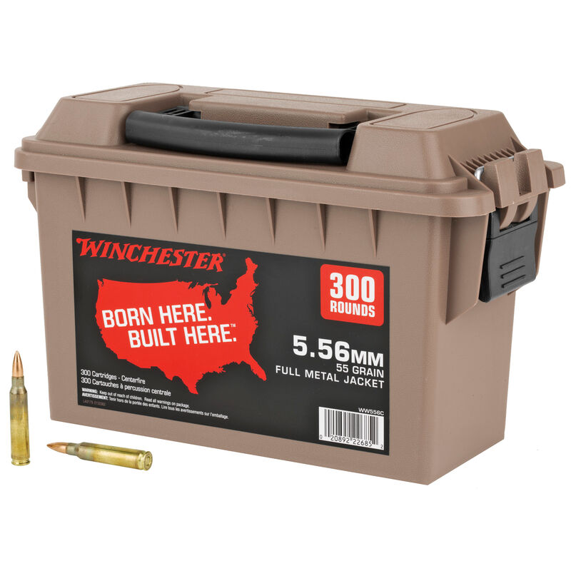 Winchester USA 5.56 NATO Ammunition 300 Rounds 55 Grain FMJ 3270 fps Polymer Ammo Can