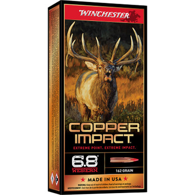 Winchester Ammo X68WCLF Copper Impact 6.8Western 162gr Copper Extreme Point Lead Free 20 Per Box/10 Case