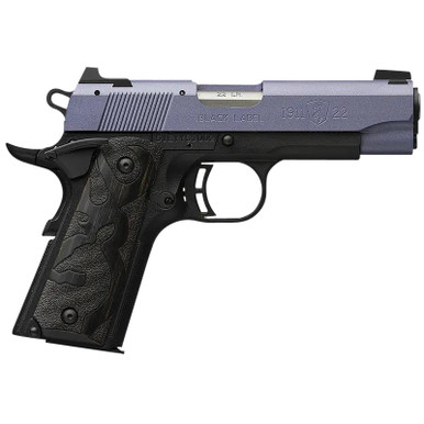 Browning 051894490 1911 Black Label Compact Frame 22 LR 10+1, 3.63" Matte Stainless Steel Barrel, Crushed Orchid Cerakote Serrated Slide, Matte Black Polymer Frame w/Beavertail