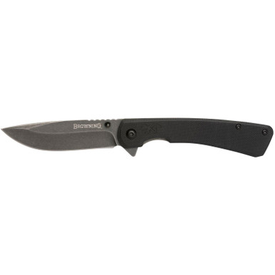 Browning 3220514 Branded Rock EDC 3" Folding Drop Point Plain Black Stonewashed 7Cr17MoV SS Blade, Black G10 Handle
