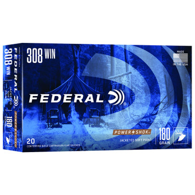 Federal 308B Power-Shok 308Win 180gr Jacketed Soft Point 20 Per Box/10 Case