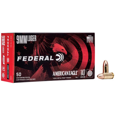 Federal AE9N2 American Eagle Indoor Range Training 9mmLuger 147gr Total Metal Jacket 50 Per Box/20 Case