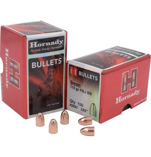 Hornady Full Metal Jacket Bullets 9mm .355 115gr, Full Metal Jacket Round Nose, 500/Box, NOT AMMO THESE ARE RELOADING BULLETS