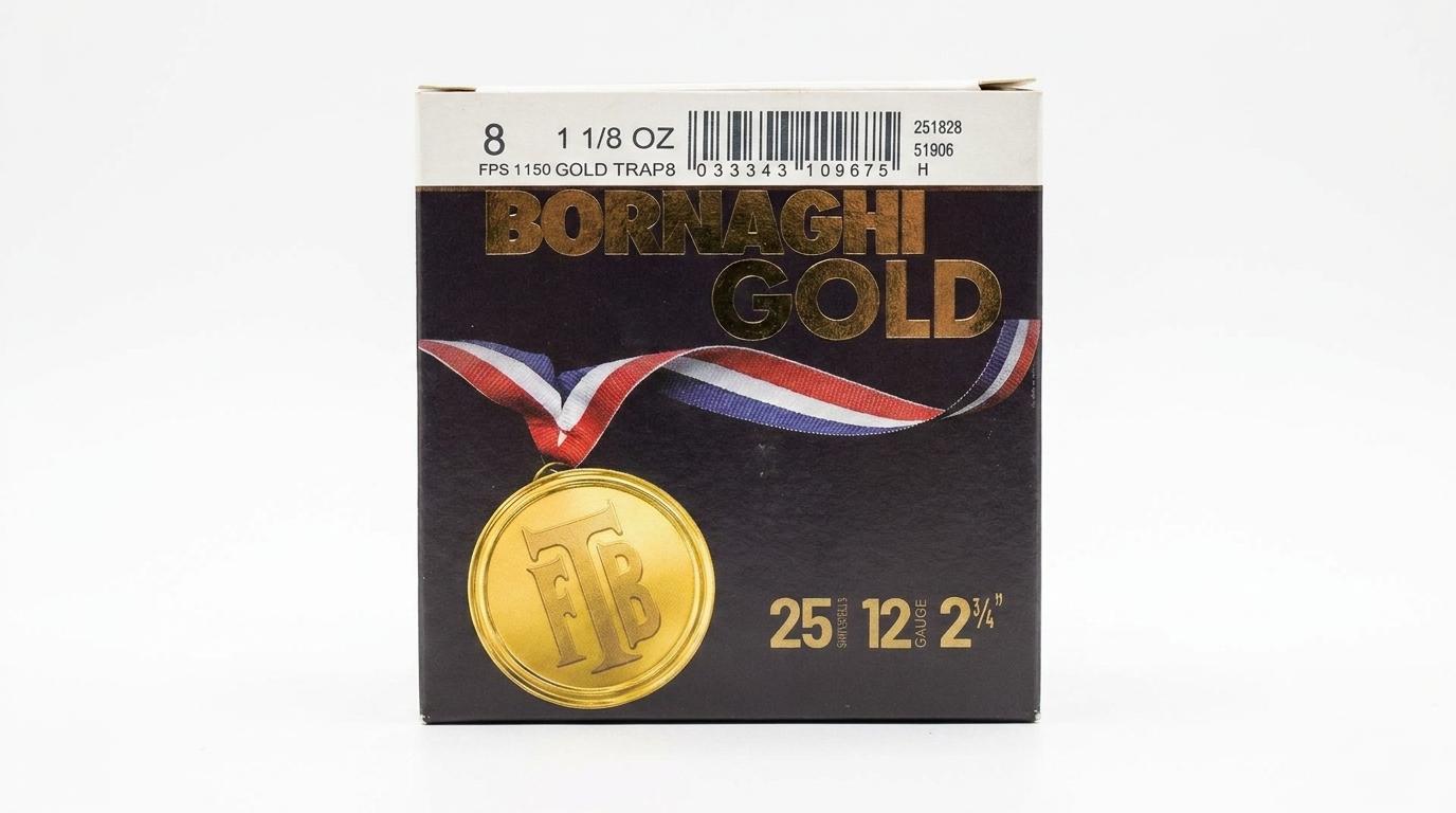 Bornaghi Gold Trap Target Loads T1GOLDTRAP328, 12 Gauge, 2-3/4", 1 1/8 oz, 1150 fps, #8 Shot, 25 Rd/bx