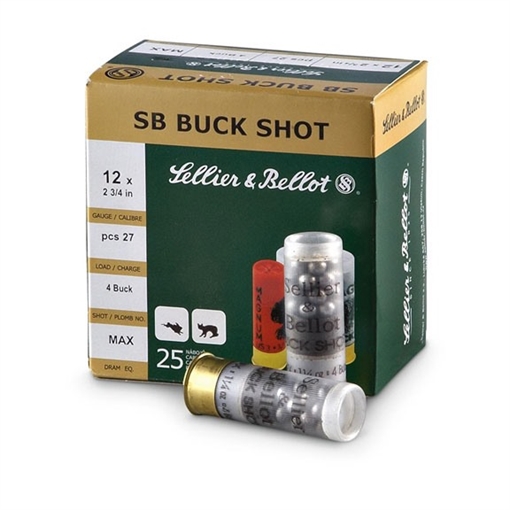 Sellier & Bellot BUCK SHOT 12 GAUGE 2-3/4'' 1-1/4OZ #00 SHOT 25/BOX SB12BSC