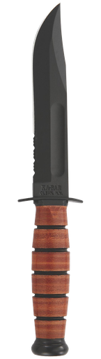 KA-BAR 1252 Short USMC Serrated Fighting Knife 5.25" 1095 Cro-Van Leather Handle - 1252