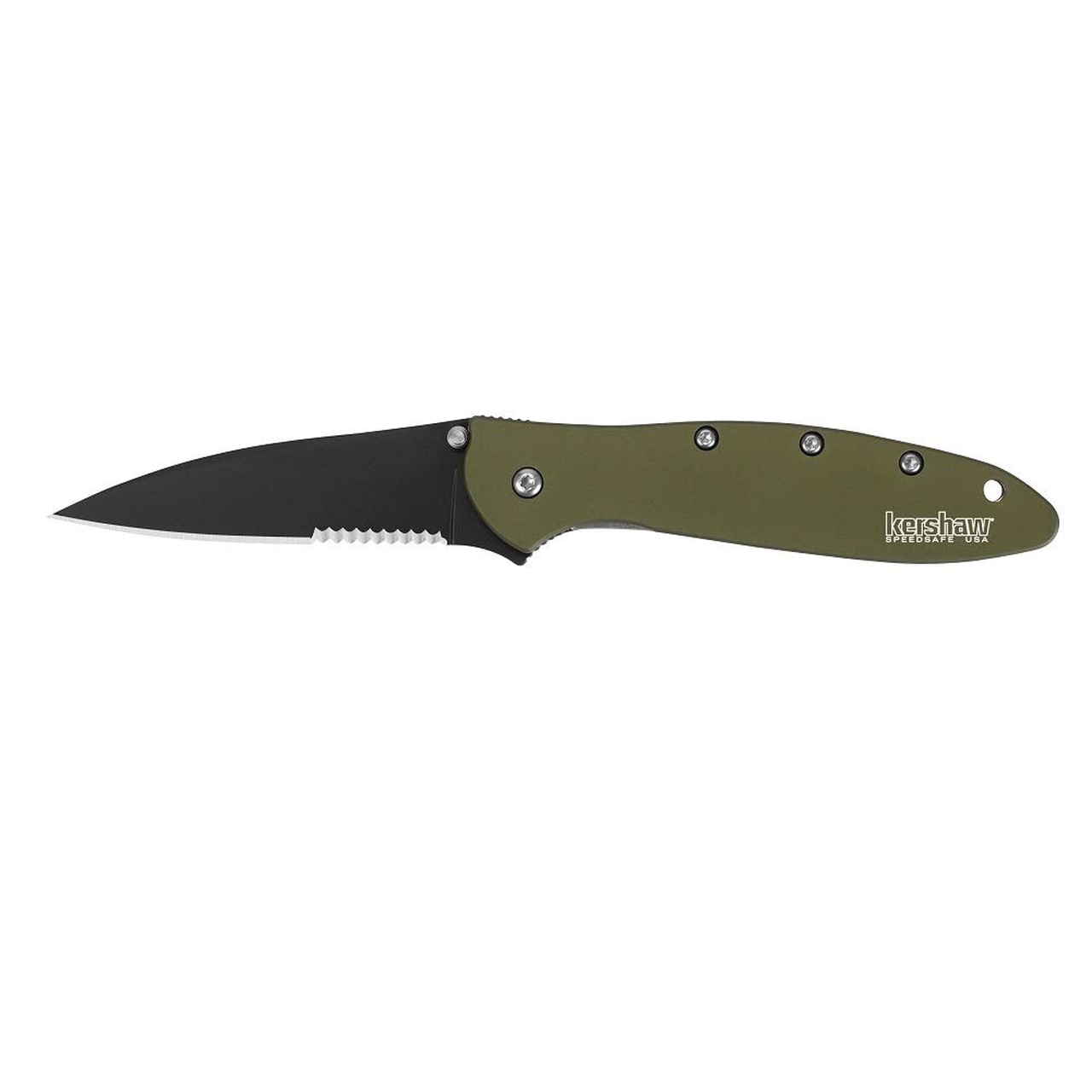 Kershaw Leek Assisted Opening 3″ Serrated Blade Folding Olive/Blackwash Pocket Knife w/Frame Lock #1660OLBWST