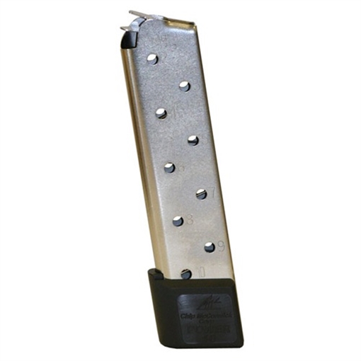 CMC Products 15150 Power Mag 10rd 45 ACP Fits 1911 Government Stainless Steel w/ Black Base Pad 15150 M-PM-45FS10