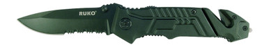Ruko Shark Series Assisted Folding Knife 3.25" 440A Black Combo Blade Black Aluminum Handle - RUK0144S
