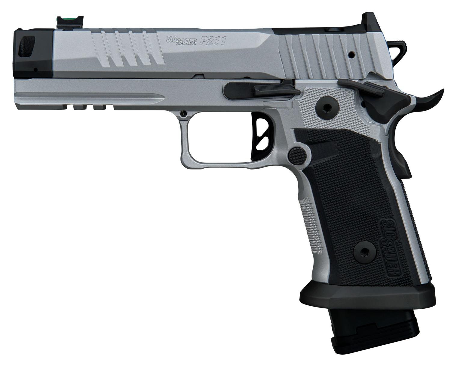Sig Sauer P211-GTO Quicksilver Pistol 211F-9-GTO-SILVER, 9mm, 4.4in Bull Barrel, Aluminum, MACH3D Compensator, Silver Cerakote Finish, 23 Rds