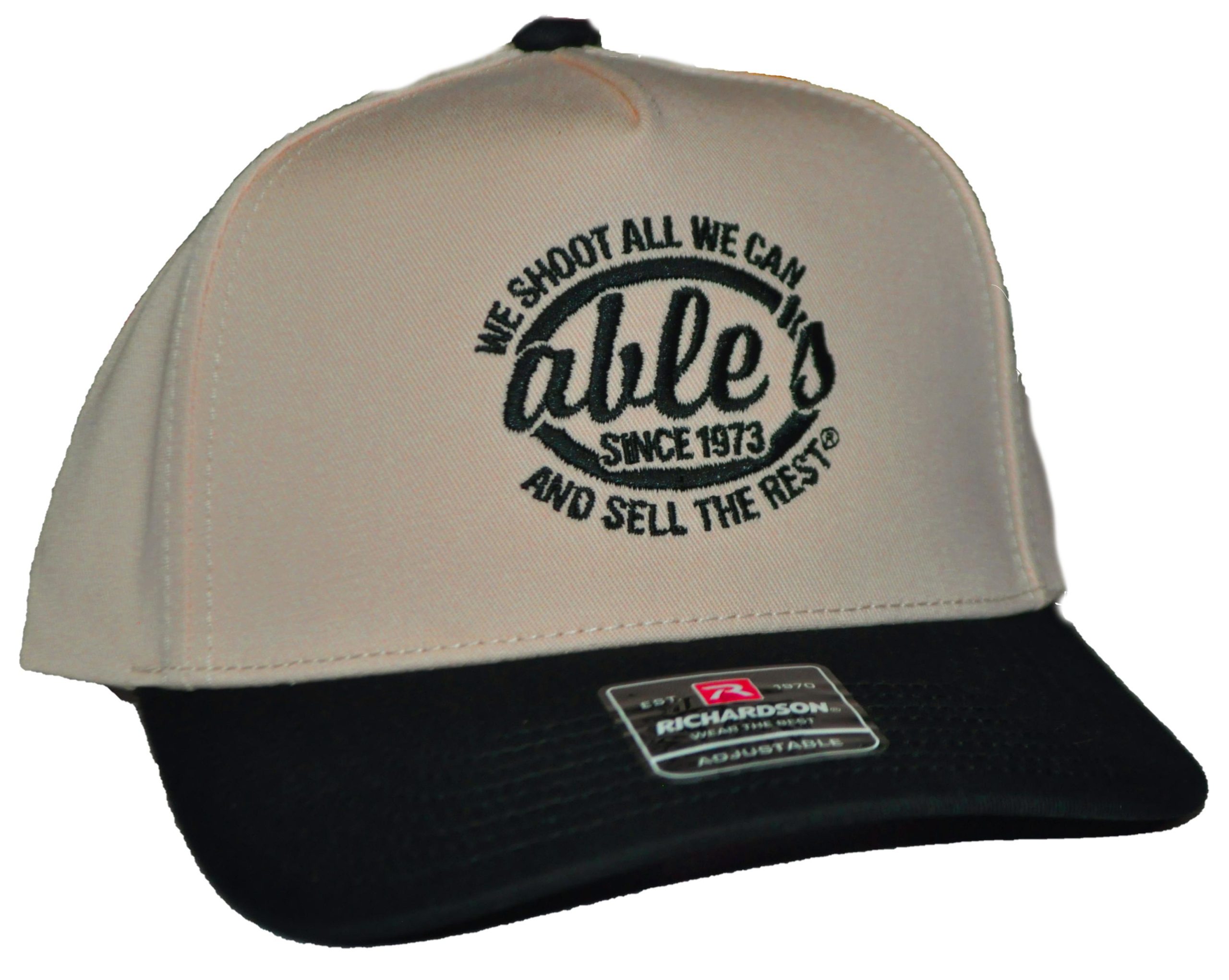 Able's Cap Full Fabric, 5 Panel Champ, Cream and Black, Hat (AC024)