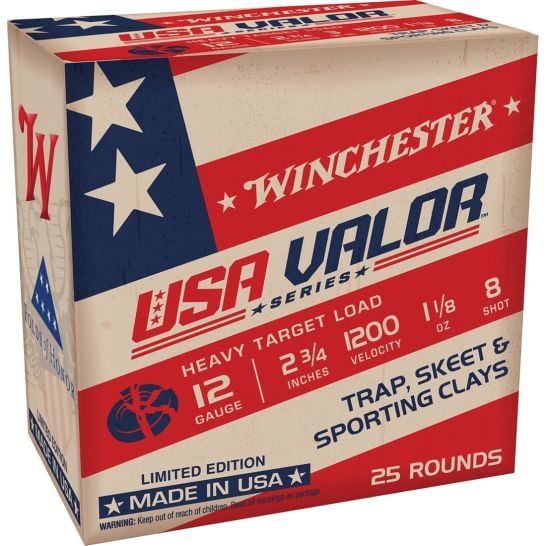 Winchester USA Valor 12ga #8 Shot 2 3/4″ 1 1/8oz 250rd Case #USAV128