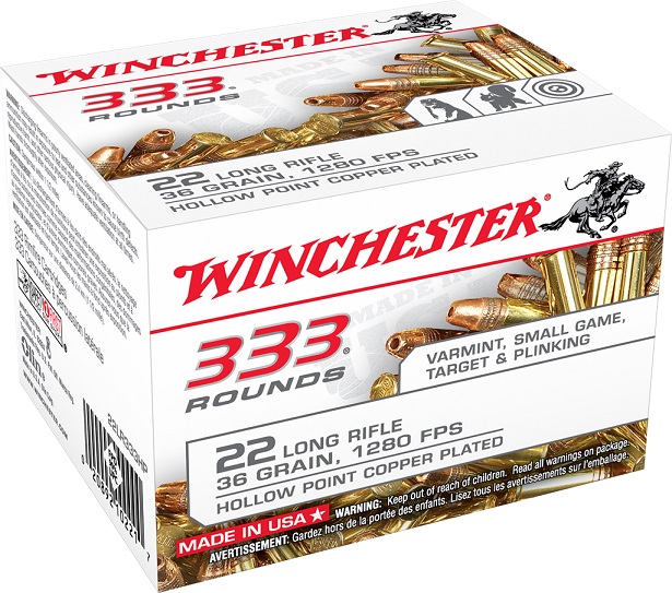 Winchester .22LR 36gr. Hollow Point Copper Plated 333rd Box #22LR333HP