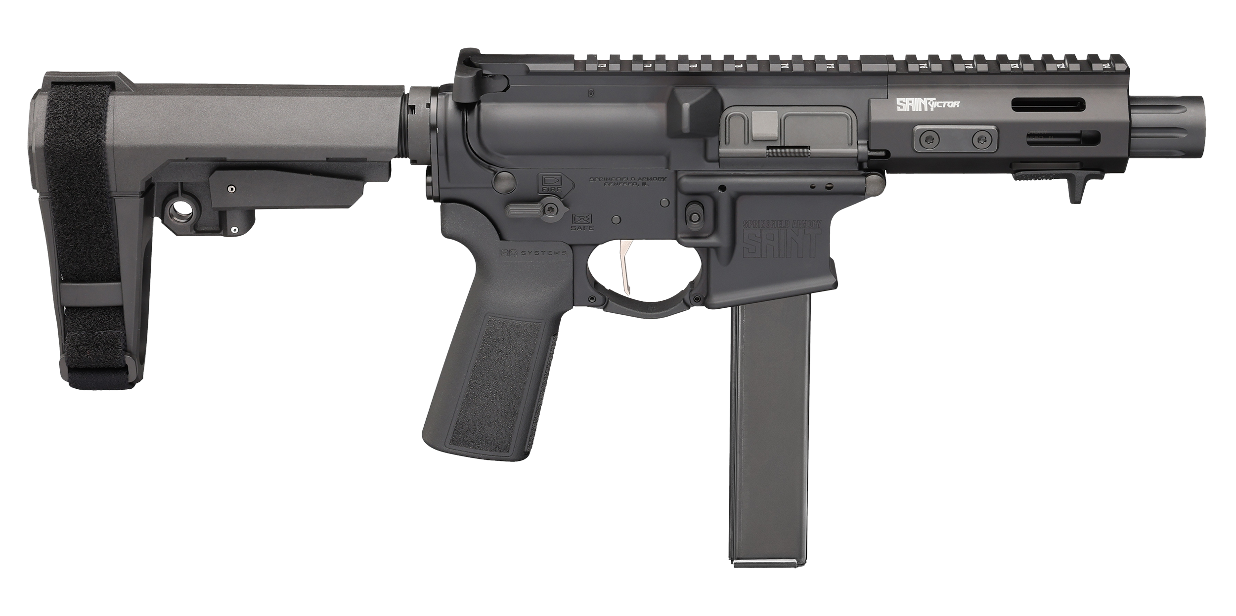 Springfield Saint Victor Semi-Auto Pistol STV98509B, 9mm, 5.5", SBA3 Brace, Black Finish, 32 Rds