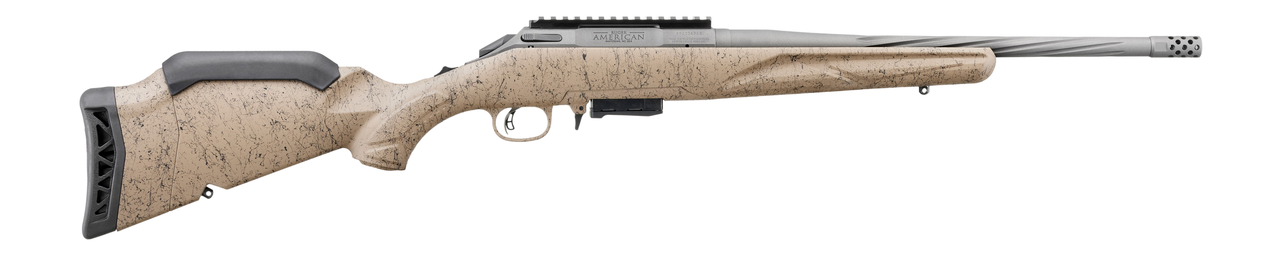 Ruger American II Ranch Left Hand Rifle 46960, 7.62x39, 16.10", FDE Splatter Gen II American Stock, Gun Metal Gray Cerakote, 5 Rds