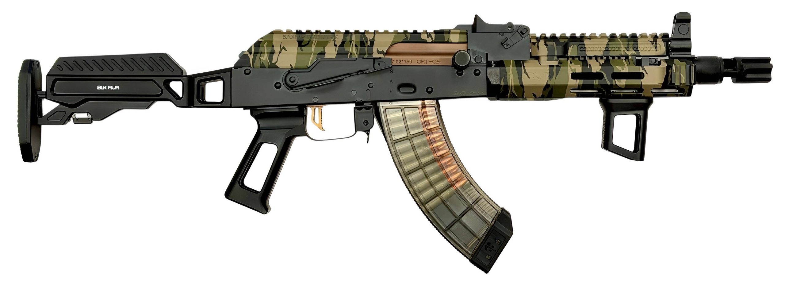 Orthos Arms Babushka Zulu Woodland AK Short-Barreld Rifle BABCEZU, 7.62x39mm, 10.5", Woodland Cerakote, Zulu Adj. Aluminum Stock, 30+1