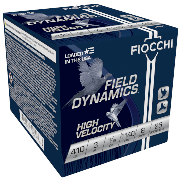 Fiocchi High Velocity 410ga 3″ #8 Shot size 11/16 oz, Shotshells, 250 Round case.