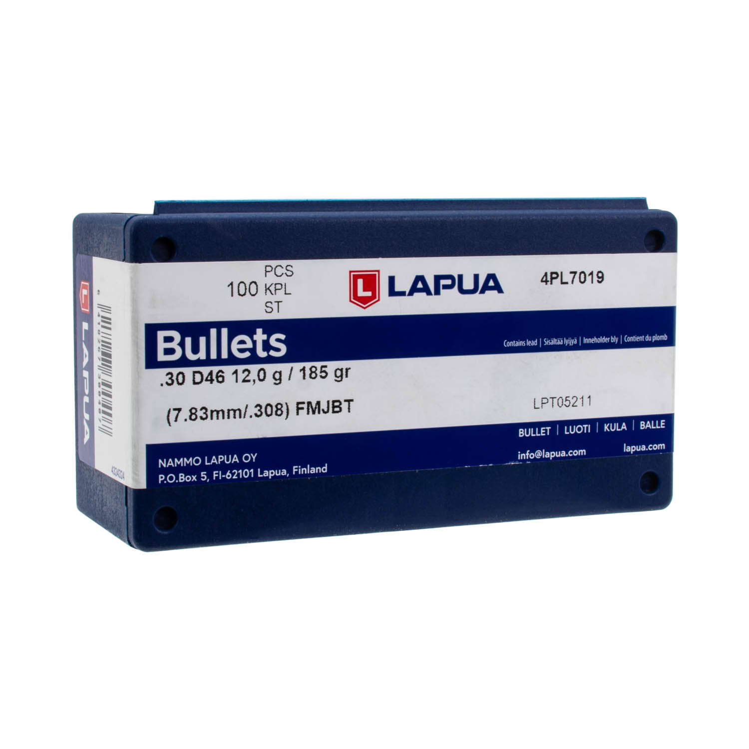 Lapua 30 cal. 185gr. FMJBT Bullets, Box of 100