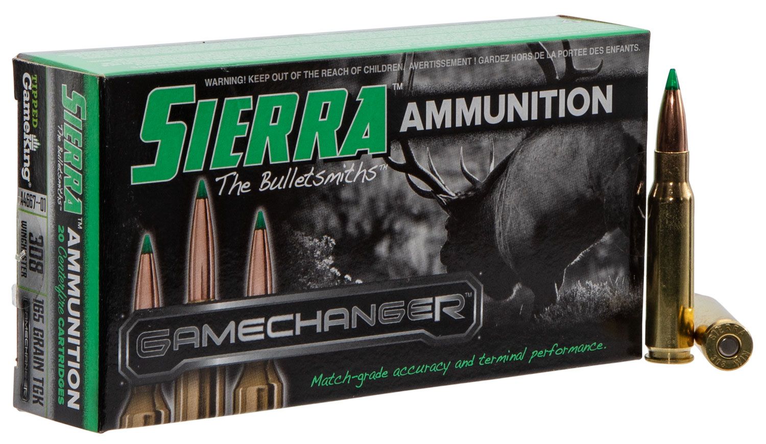 Sierra Bullets GameChanger Rifle Ammunition A466701, 308 Win, Sierra Tipped GameKing, 165GR, 2680fps, 20 Rd/bx