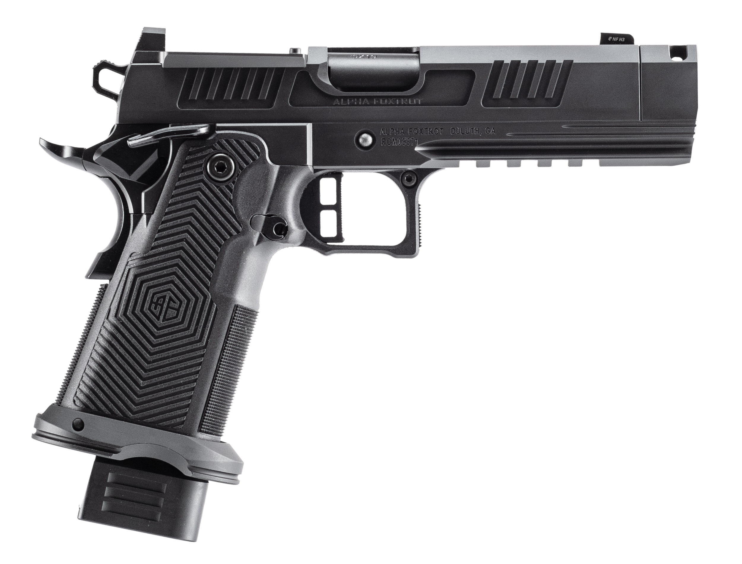 Alpha Foxtrot AF1911 Romulus Optic Ready Pistol AA39X1CIG-XDBK19, 9mm, 4.25in, Polymer Grips, Black DLC Finish, 20 Rds