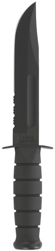 KA-BAR 1214 Fighting/Utility Knife 7.0" 1095 Cro-Van Serrated Black Kraton G Handle - 1214