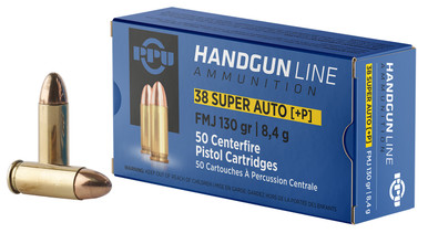 Prvi Partizan PPH38SU Handgun Line 38 Super +P Ammo 130 Grain Full Metal Jacket (FMJ) - 50 Round Box