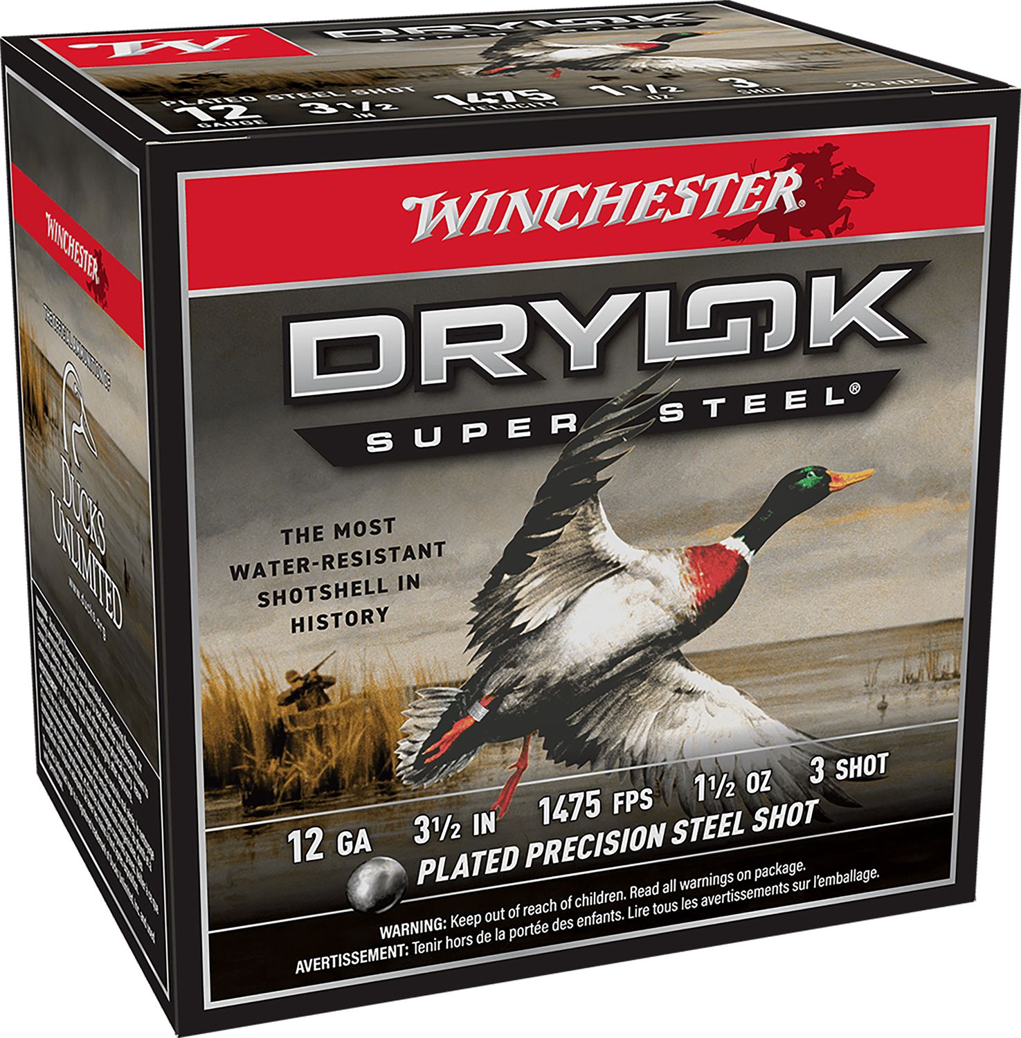 Winchester Ammo Drylok Super Steel High Velocity SSH12LH3, 12 Gauge, 3.50", 1 1/2 oz, 1475fps, 3 Shot, 25 Rd/bx