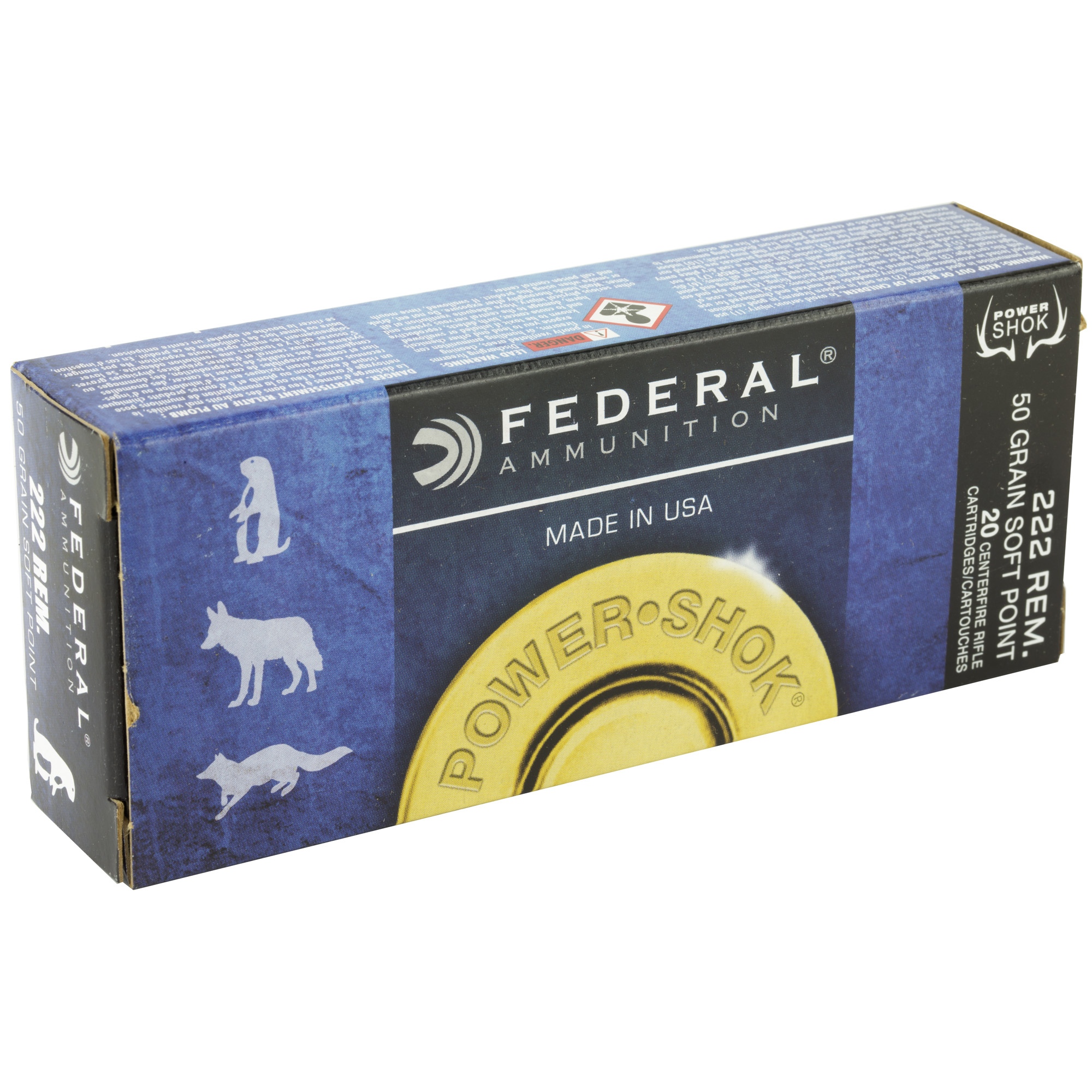 Federal 222A Power-Shok 222Rem 50gr Jacketed Soft Point 20 Per Box/10 Case