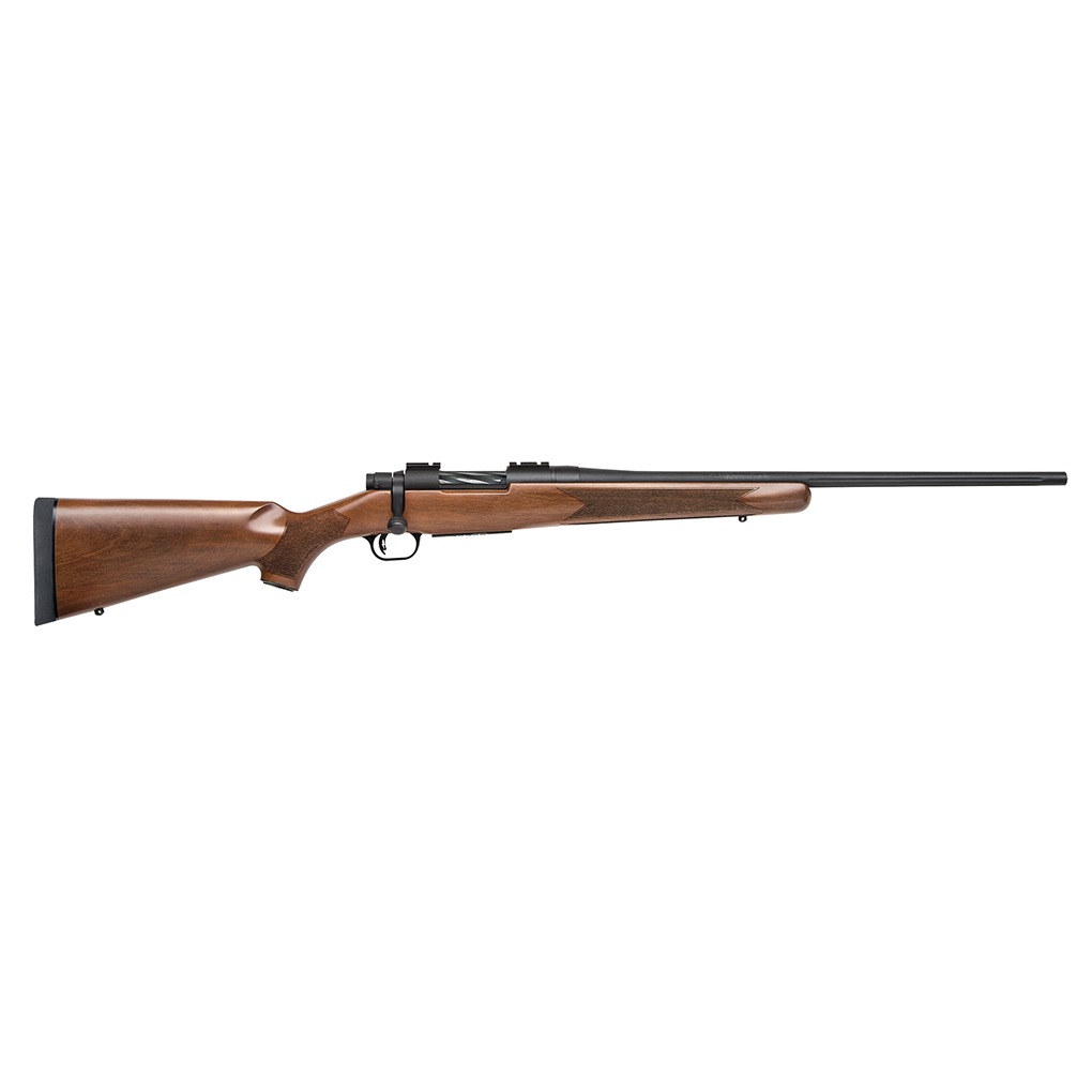 Mossberg 27841 Patriot Full Size 22-250 Rem 5+1 22” Matte Blued Fluted Barrel, Drilled & Tapped Matte Blued Stainless Steel Receiver, Walnut Fixed Stock, Right Hand