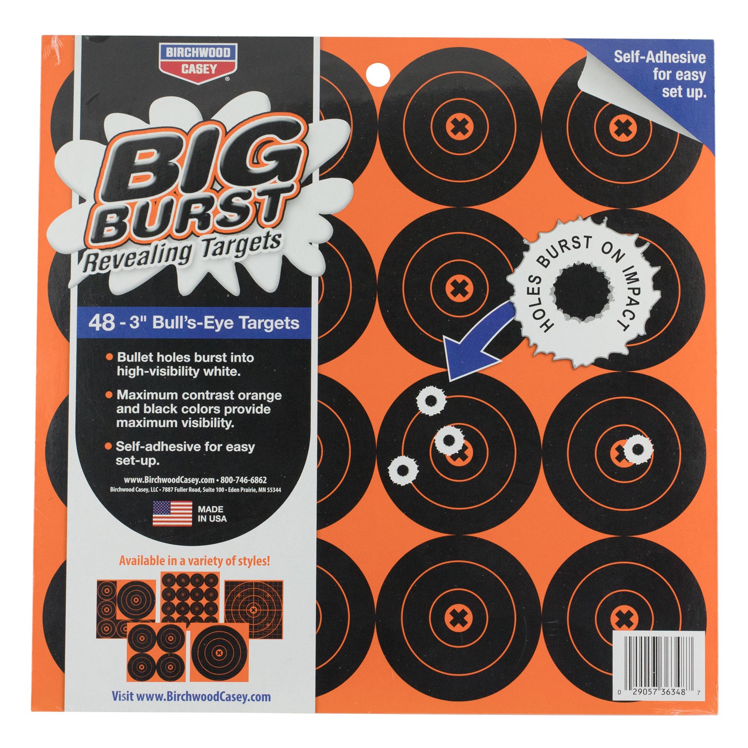 Birchwood Casey 36348 Big Burst Revealing Target Self-Adhesive Paper Black/Orange 3” Bullseye 48 Pack