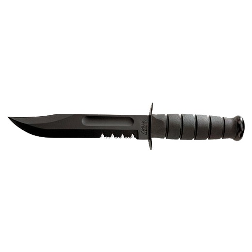 Ka-Bar 1212 Fighting/Utility 7” Fixed Clip Point Part Serrated Black 1095 Cro-Van Blade, Black Kraton G Handle, Includes Sheath