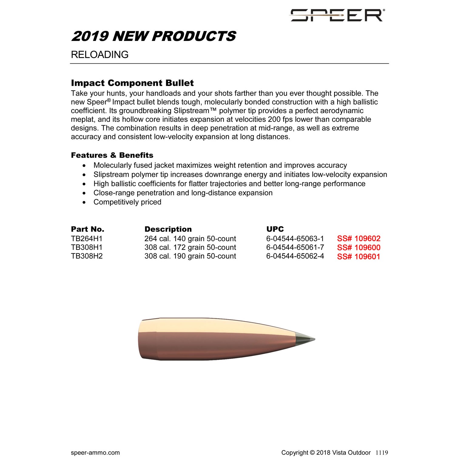 Speer TB308H1 Impact 30Cal 172gr Speer Impact 50 Per Box/5 Case