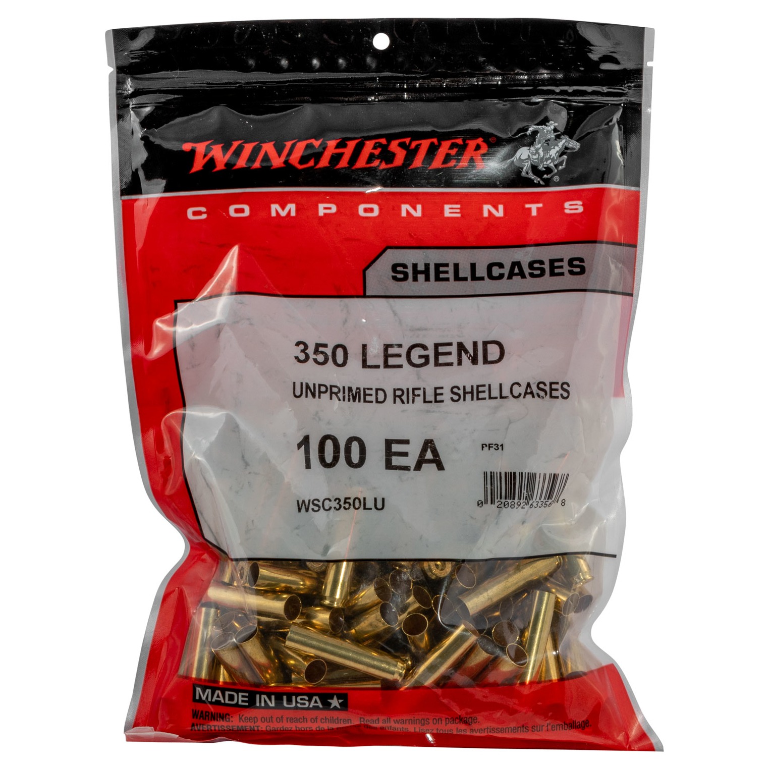 Winchester Ammo WSC350LU Unprimed Cases 350Legend Rifle Brass 100/Bag