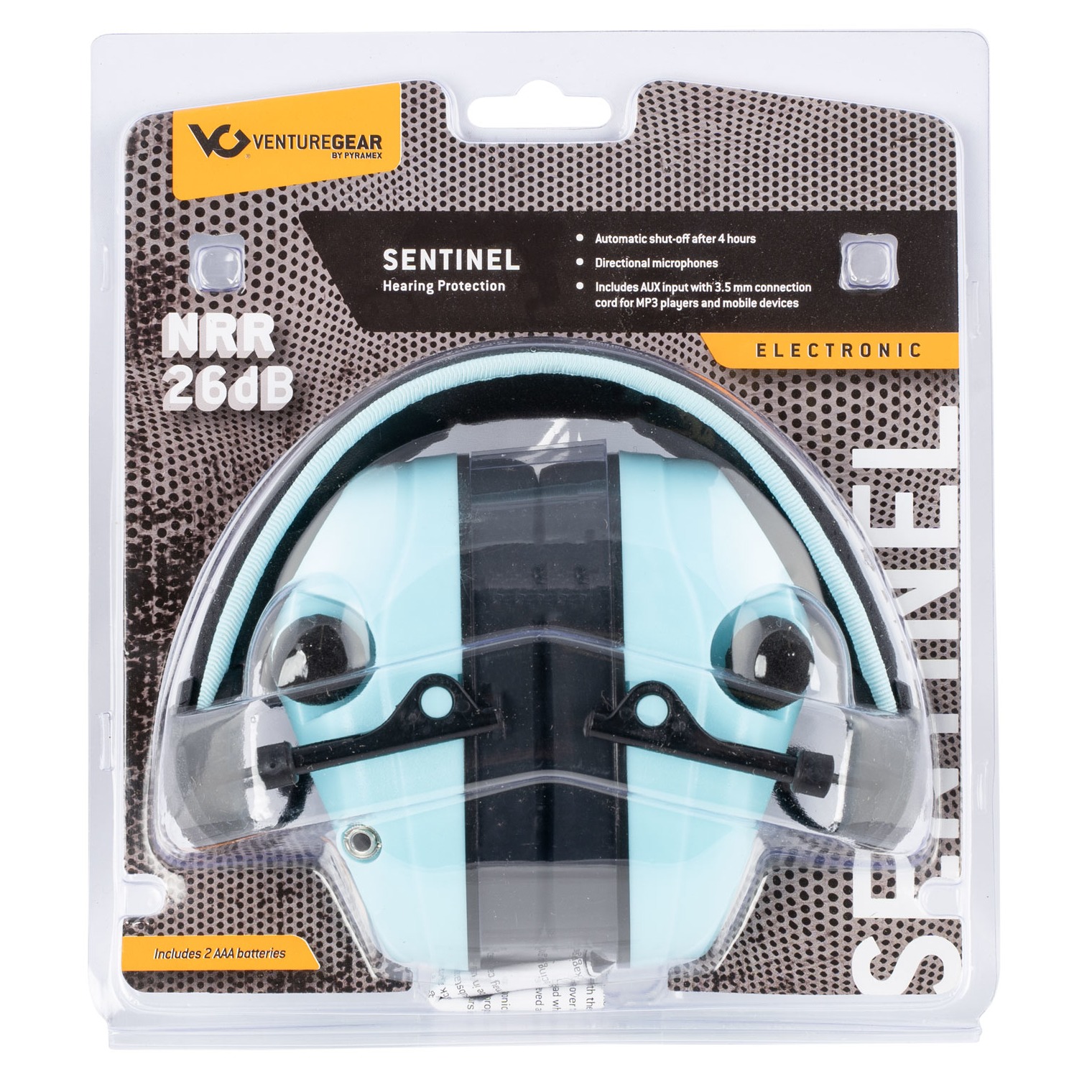 Pyramex VGPME26 Venture Gear Sentinel Muff Polymer 26 dB Over the Head Powder Blue/Black Adult 1 Pair
