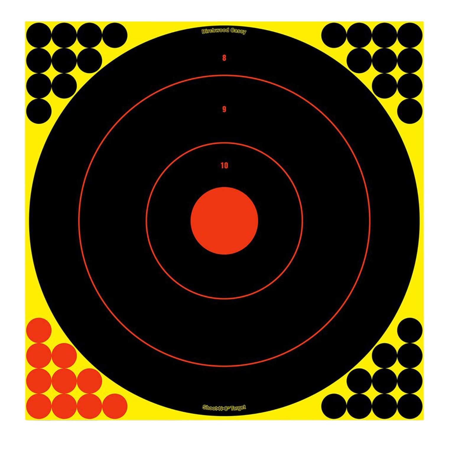 Birchwood Casey 34186 Shoot-N-C Reactive Target Self-Adhesive Paper Black/Yellow/Red 12” Bullseye 12 Pack