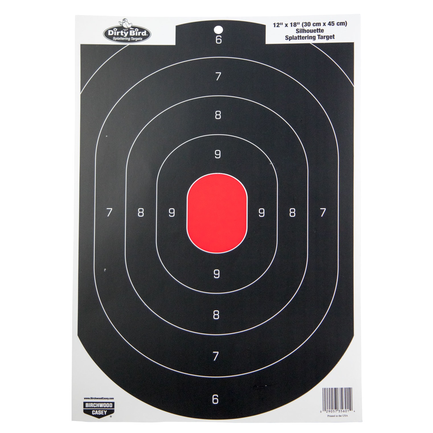 Birchwood Casey 35601 Dirty Bird Silhouette Tagboard Hanging Pistol 12” x 18” Black/Red White Impact Splatter 100 Per Pkg