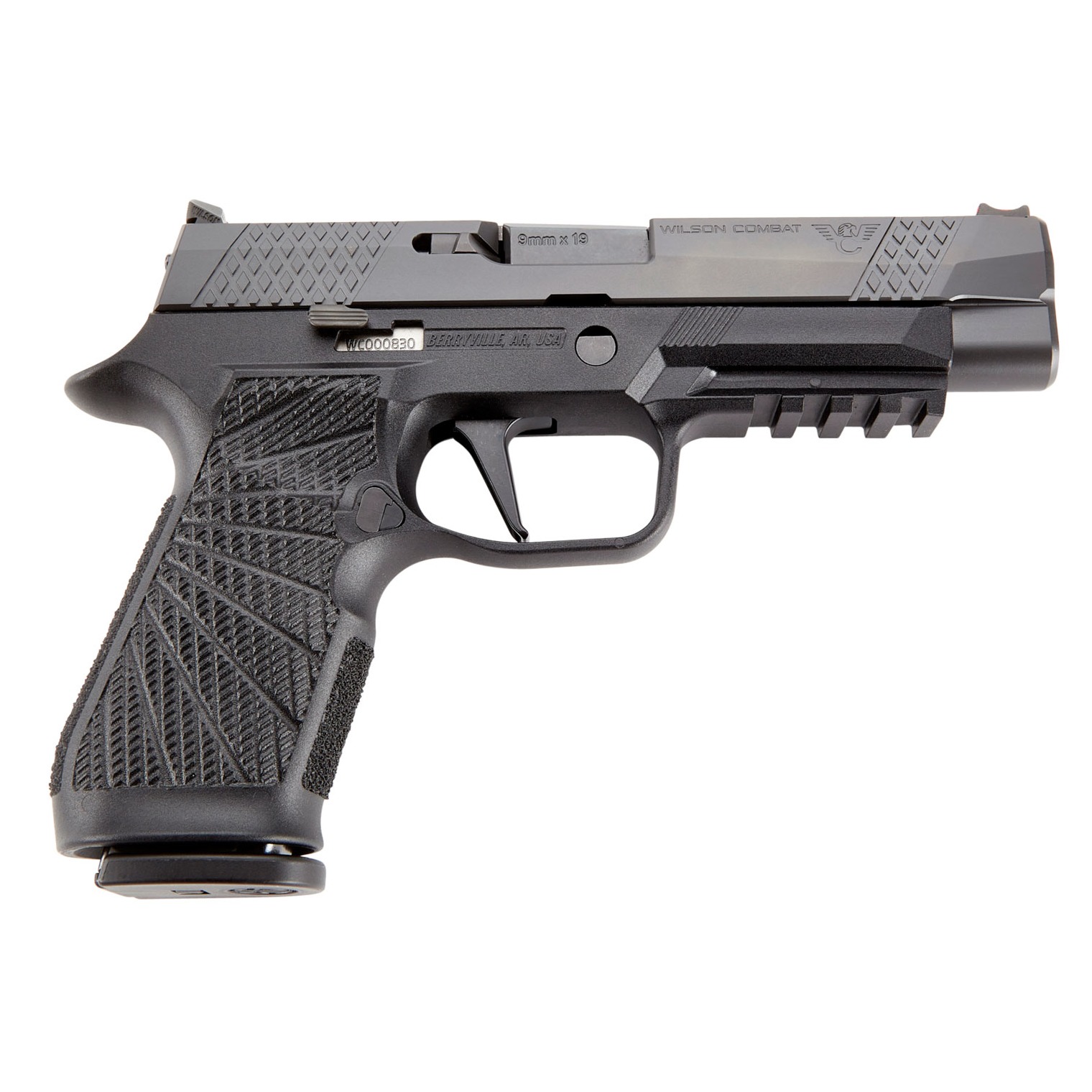 Wilson Combat SIGWCP320F9BATS P320 9mm Luger 17+1 4.70” Black Steel Barrel, Black DLC Serrated Stainless Steel Slide, Black Polymer Frame w/Picatinny Rail, Straight Trigger, Black Polymer Grip