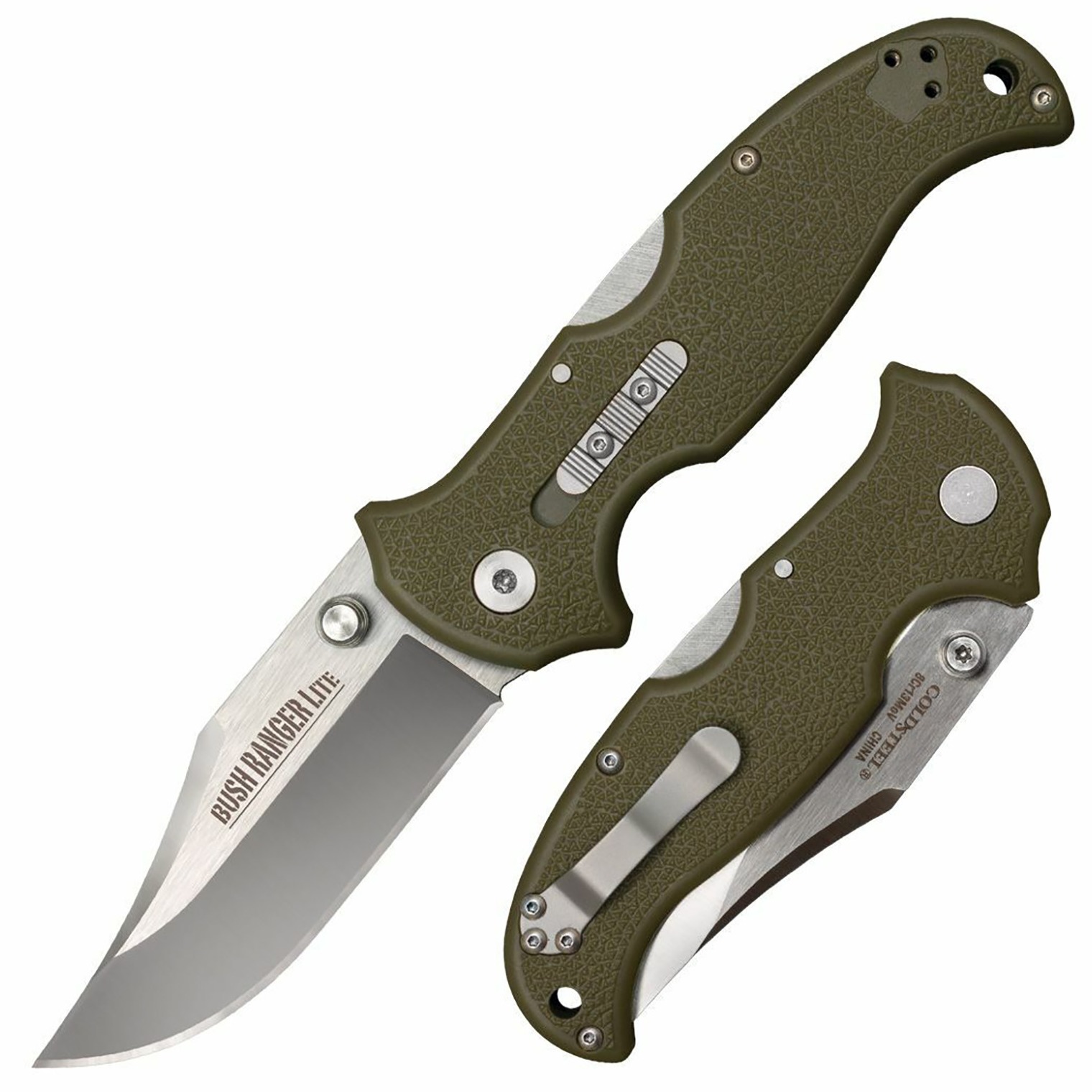 Cold Steel CS21A Bush Ranger Lite 3.50” Folding Clip Point Plain 8Cr13MoV SS Blade/Black GFN Handle Includes Pocket Clip