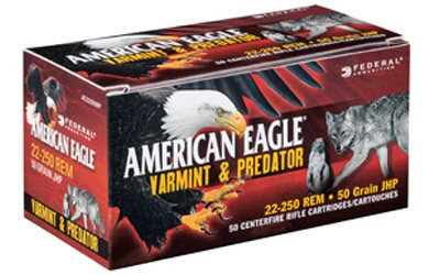 Federal American Eagle 22-250 Rem 50gr, JHP, 50rd Box