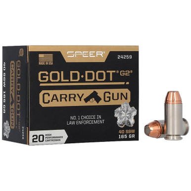 Speer 24259 Gold Dot Carry Gun 40S&W 165gr Hollow Point 20 Per Box/10 Case
