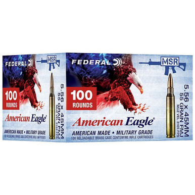 Federal American Eagle XM193BLX 5.56x45mm NATO 55GR FMJ Boat Tail 100 Rounds